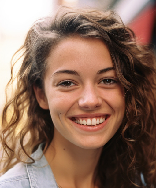 Image of a young woman smiling after Invisalign Aligner treatment in Alpharetta, GA